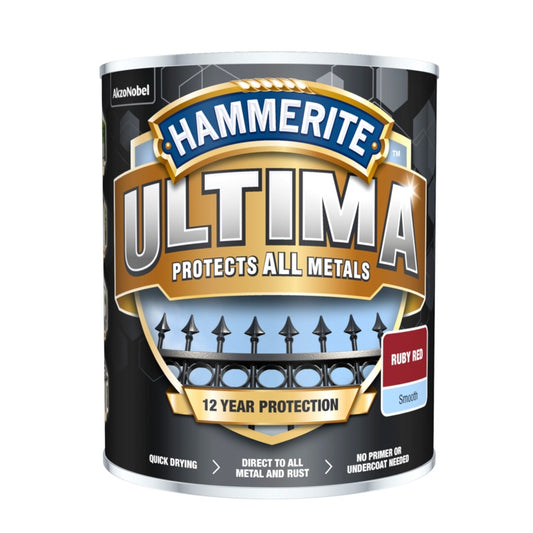 Hammerite Ultima Smooth Metal Paint 750ml Ruby Red