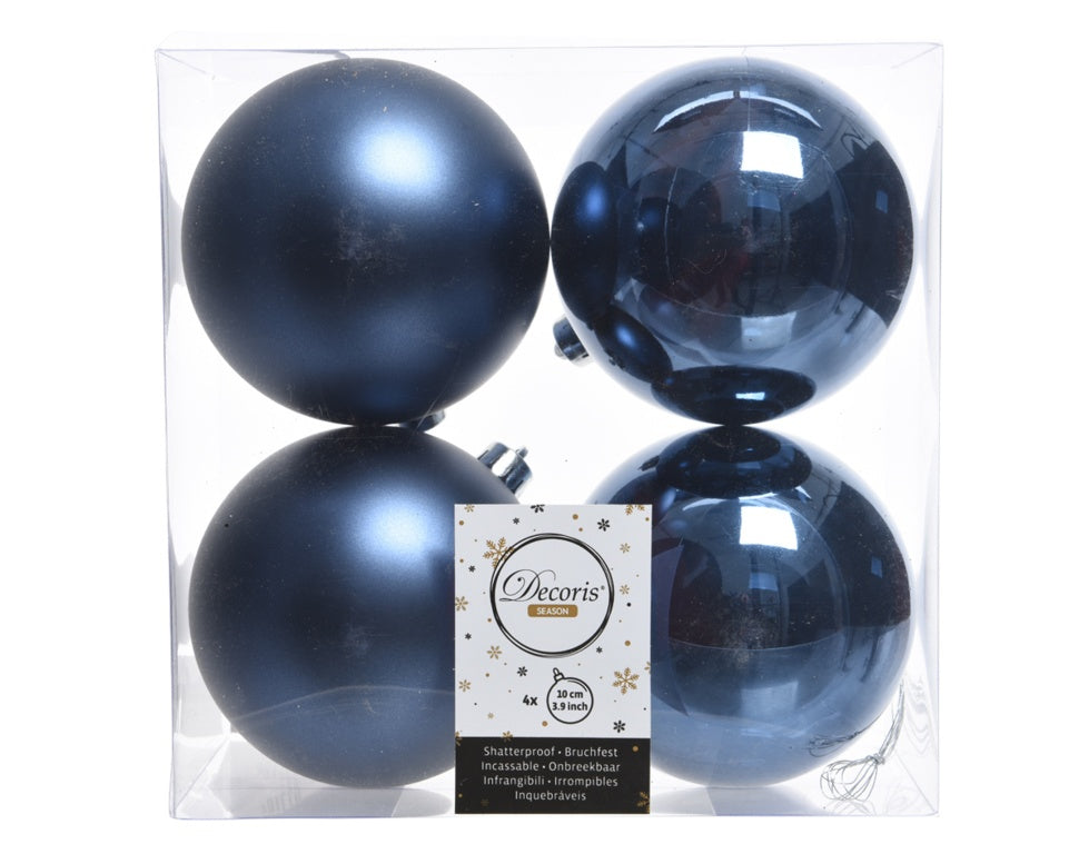 Kaemingk Shatterproof Plain Baubles Pack 4 10cm Matt Night Blue