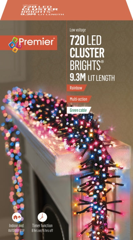 Premier 720 LED Multi Action Cluster Brights With Timer Rainbow/Green Cable