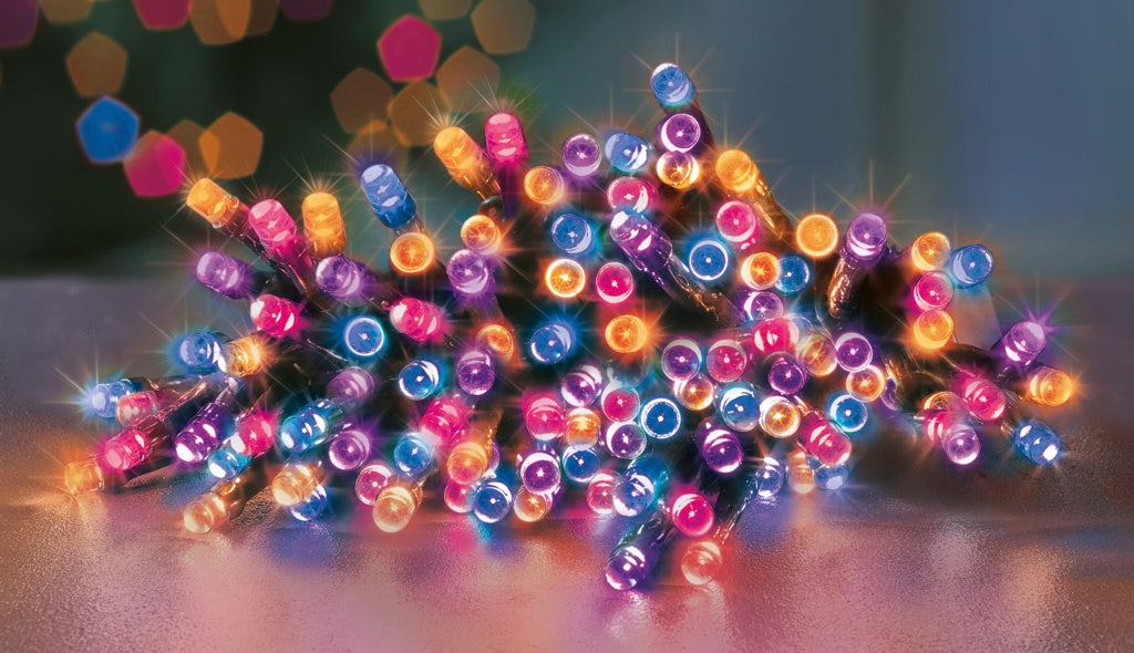 Premier 100 LED Multi Action Battery Operated TIMELIGHTS™ Rainbow/Green Cable