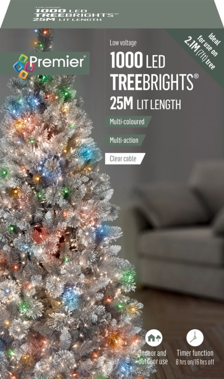 Premier 1000 LED Multi Action Treebrights With Timer Multi /Clear Cable