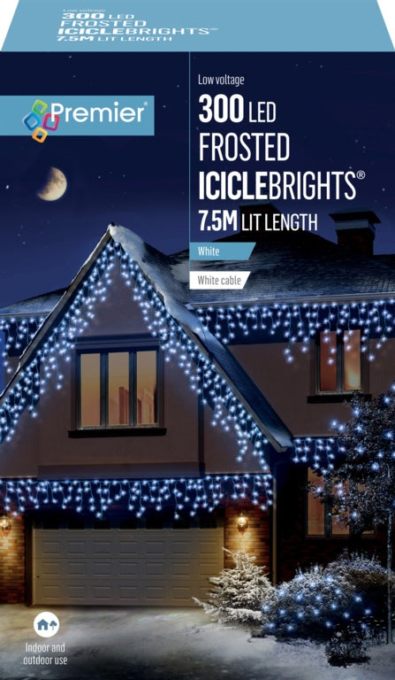 Premier 300 LED Multi Action Frosted Cap Icicles White