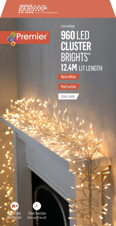 Premier 960 LED Multi Action Cluster Brights With Timer Warm White/Clear