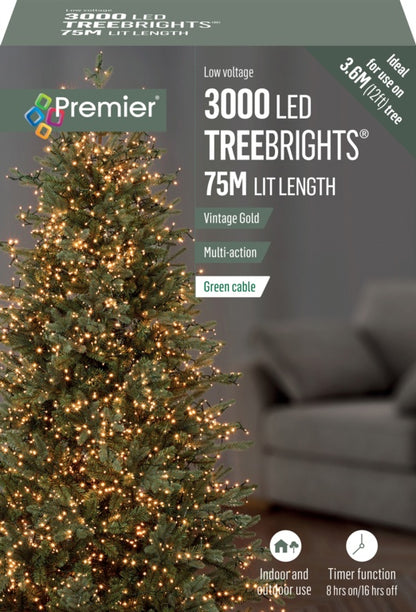 Premier 3000 LED Multi Action Treebrights With Timer Vintage Gold/Green Cable