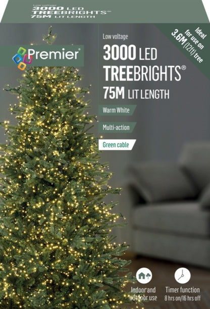 Premier 3000 LED Multi Action Treebrights With Timer White/Green Cable