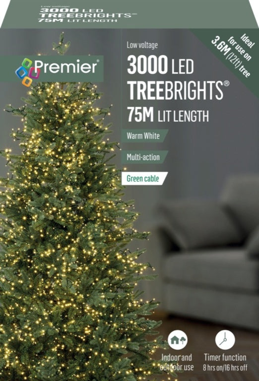 Premier 3000 LED Multi Action Treebrights With Timer White/Green Cable