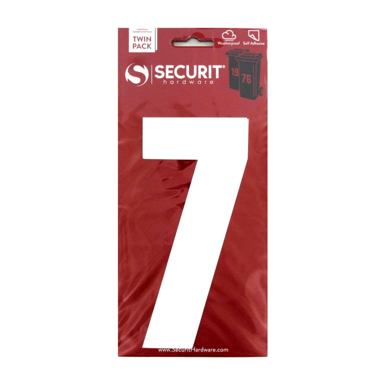 Securit White Self Adhesive Wheelie Bin Numbers Pack 2 No 7 170mm