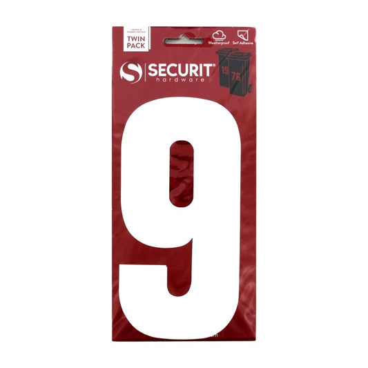 Securit White Self Adhesive Wheelie Bin Numbers Pack 2 No 9 170mm