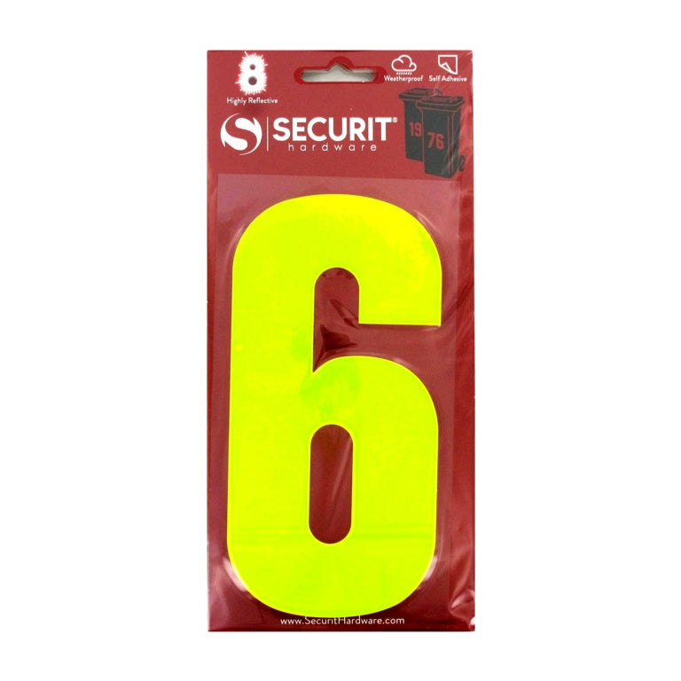 Securit Hi Vis Self Adhesive Wheelie Bin Numbers No 6 160mm
