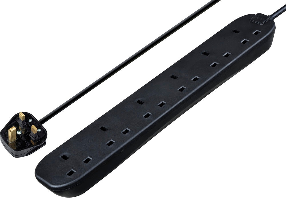 6 Gang Black Extension Lead With 2m Cable