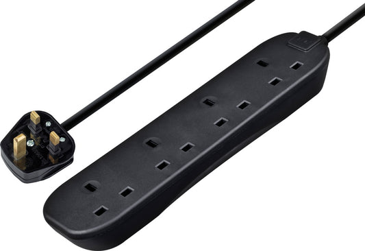 Masterplug 4 Gang Black Extension Lead With 2m Cable 13amp
