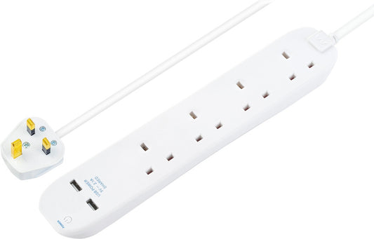 4 Gang Extension Lead With 2 x USB & 1m Cable