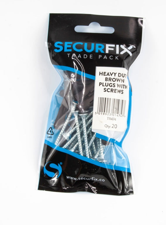 Heavy Duty Wall Plugs Brown W.Screws