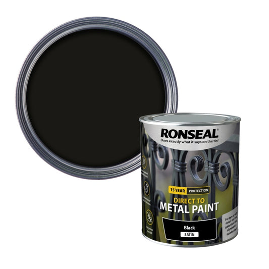 Ronseal Direct To Metal Paint 750ml Black Satin