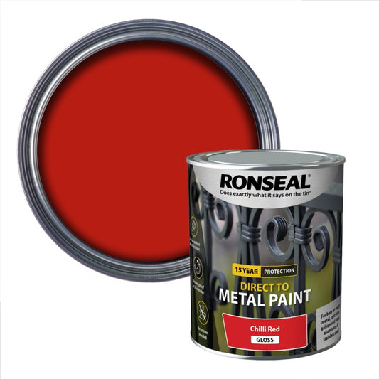 Ronseal Direct To Metal Paint 750ml Chilli Red Gloss