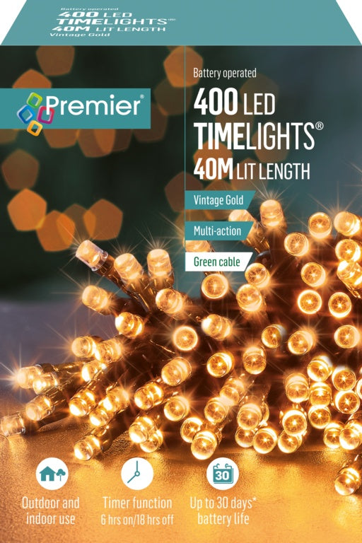 Premier 400 LED Multi Action Battery Operated TIMELIGHTS™ Vintage Gold/Green
