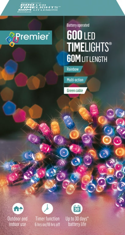 Premier 600 LED Multi Action Battery Operated TIMELIGHTS™ Rainbow/Green