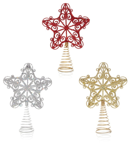 Premier Giltter Tree Topper 15cm Star Assorted