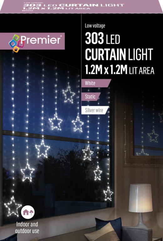 Premier Pin Wire Star V Curtain 1.2m 303 White LEDs