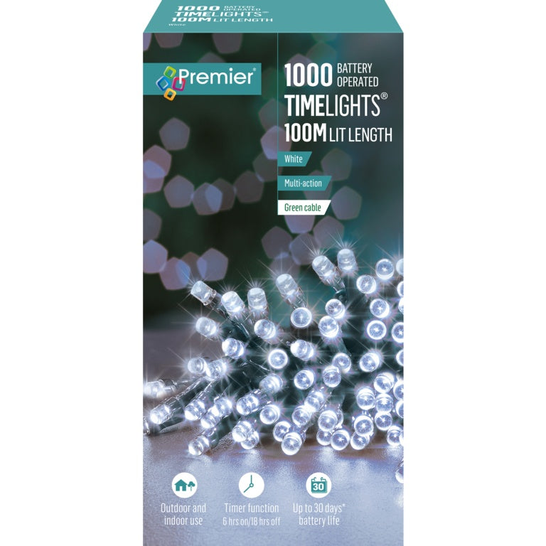 Premier 1000 LED Multi Action Battery Operated TIMELIGHTS™ White /Green