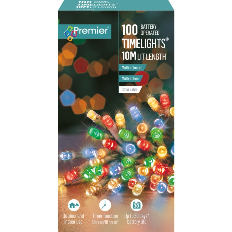 Premier 100 LED Multi Action Battery Operated TIMELIGHTS™ Multi/Clear Cable