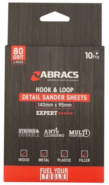 Abracs Hook & Loop Detail Sanding Sheets 95x145 80g Medium