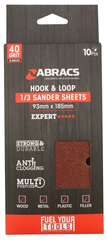Abracs Orbital Hook & Loop Sander Sheets 93 x 185mm 40g