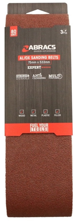 Abracs AL/OX Sanding Belt 75mm x 533mm 80 Grit