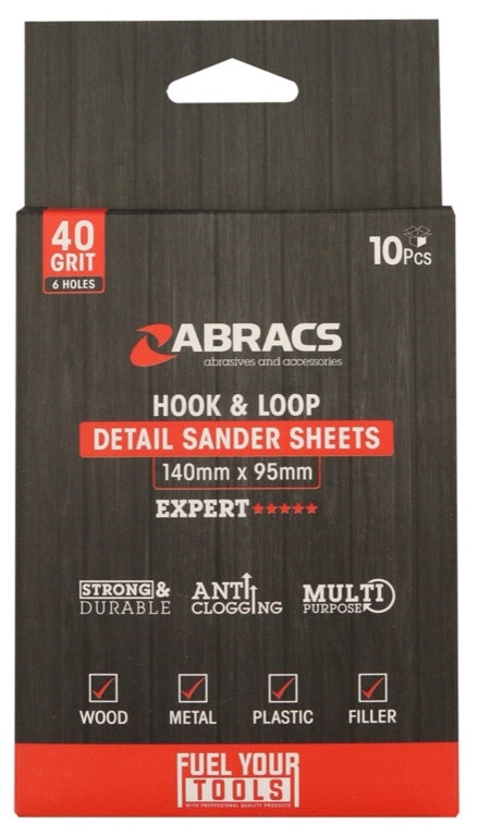 Abracs Hook & Loop Detail Sanding Sheets 95 x 140 40g Coarse