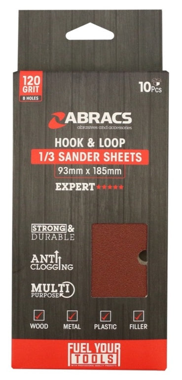 Abracs Orbital Hook & Loop Sander Sheets 93mm x 185mm 120g