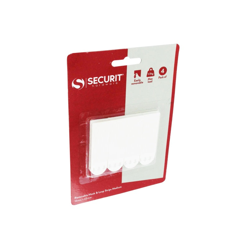 Securit Removable Hook & Loop Strips Pack 4 Medium
