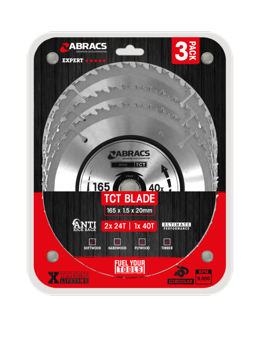 Abracs Circular Saw Blade 165mm x 20mm Pack 3 240v