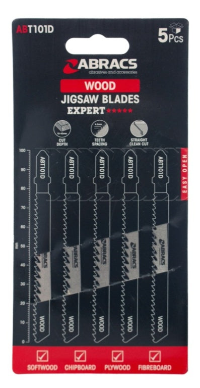 Abracs Jigsaw Blade For Wood Pack 5 100mm