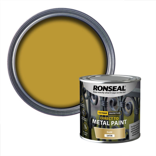Ronseal Direct To Metal Paint 250ml Gold Satin