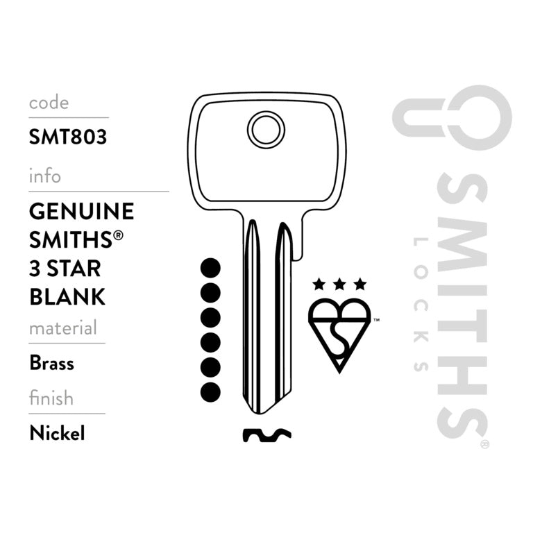Smiths Locks 3 Star Euro Cylinder 6 Pin Key Blank