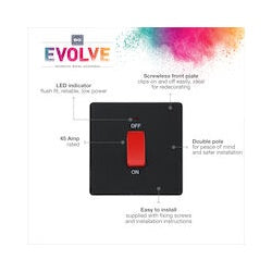 BG 45a Double Pole Plastic Square Cooker Switch With LED Matt Black