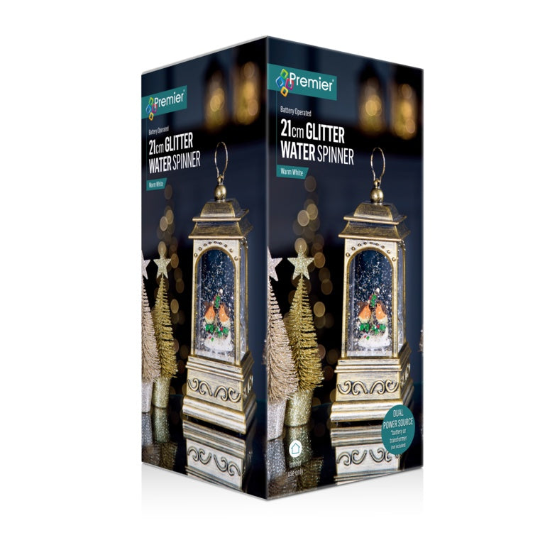 Premier Robin Scene Water Spinner Lantern 21cm