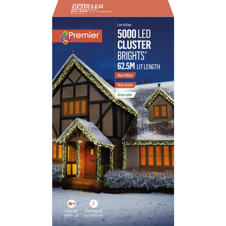 Premier 5000 LED Multi Action Cluster Brights With Timer Warm White /Green Cable
