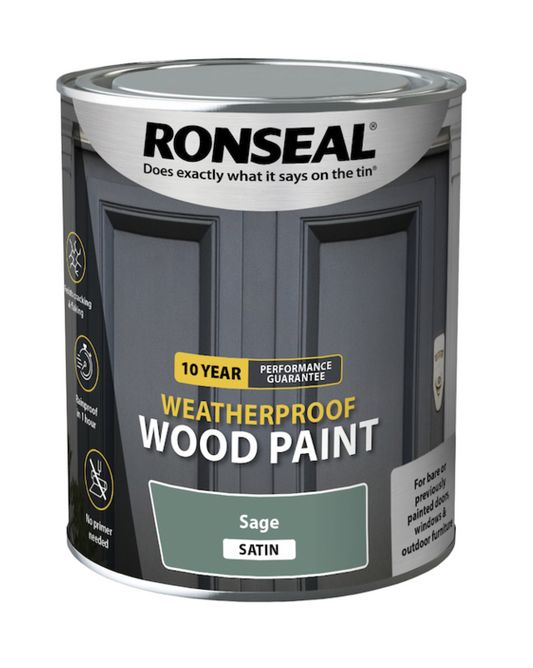 Ronseal 10 Year Weatherproof Satin Wood Paint 750ml Sage