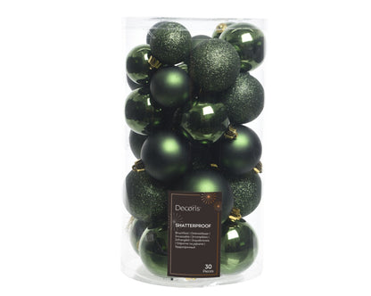 Kaemingk Shatterproof Baubles Pine Green Mix Pack 30
