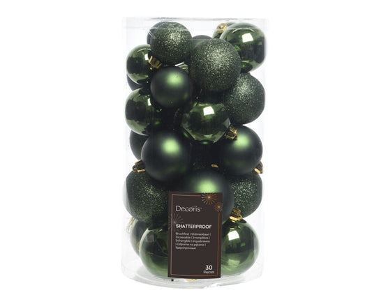Kaemingk Shatterproof Baubles Pine Green Mix Pack 30