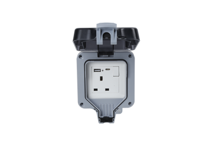 Securlec Single Outdoor Weatherproof Switched 1 Gang Socket With USB-A & USB-C