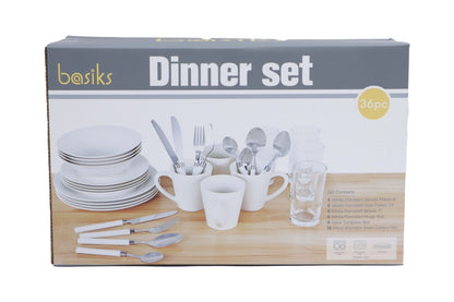 Basiks White Porcelain Dinner Set 36 Piece