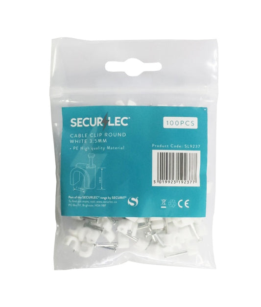 Securlec Cable Clip Flat White 3.5mm 100 Piece