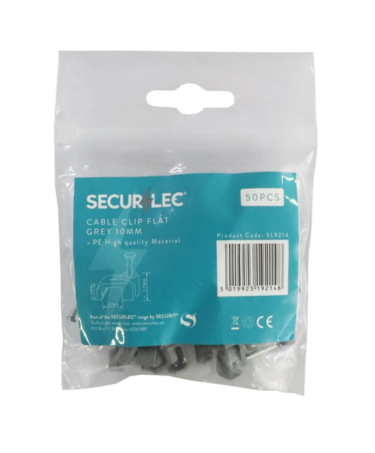 Securlec Cable Clip Flat Grey 10mm 50 Piece