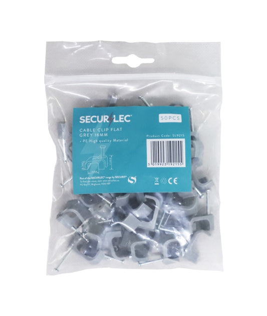 Securlec Cable Clip Flat Grey 16mm 50 Pieces