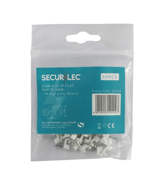 Securlec Cable Clip Flat White 5mm 50 Piece