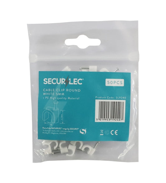 Securlec Cable Clip Round White 5mm 50 Piece