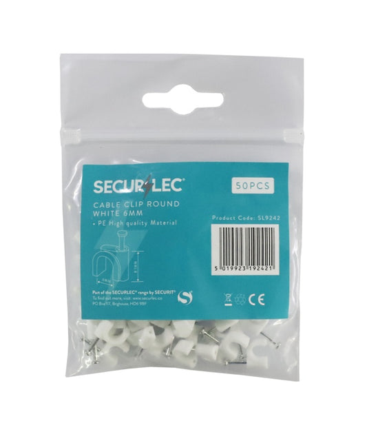 Securlec Cable Clip Round White 6mm 50 Pieces