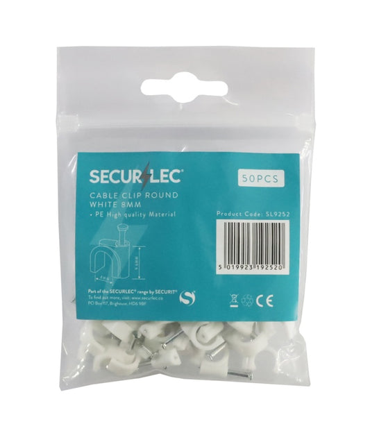 Securlec Cable Clip Round White 8mm 50 Pieces